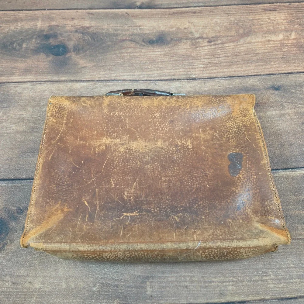 Vintage Leather Briefcase Mens Large Brown Good Patina Satchel Bag